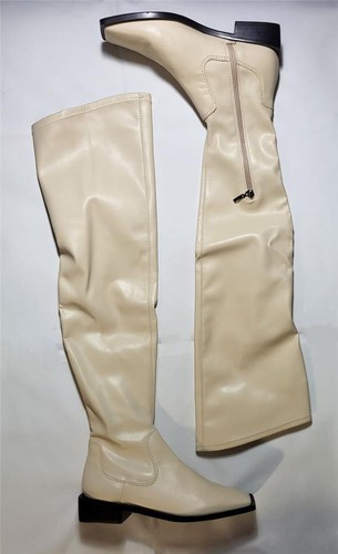 GUILY UP 8.5B Schutz Nude Over-Knee Flat Heel Boots Soft Stretch +Dust Bag - Picture 2 of 9