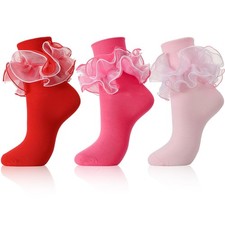 3 Pairs Women Big Ruffle Socks Four Lace Ankle Socks Cotton Ruffle Sock Turn .
