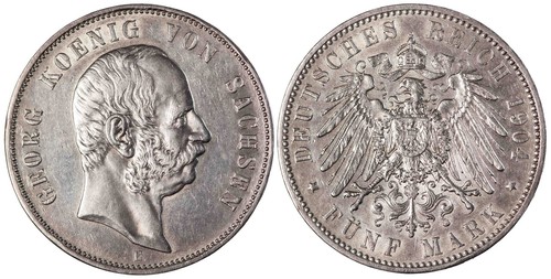 i-501102 German States Kingdom of Saxony 5 Mark 1904 E. AU+