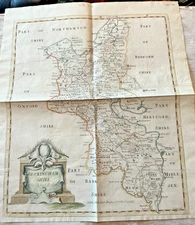 Antique 17th Century Buckinghamshire Map by Robert Morden With Horse Watermark