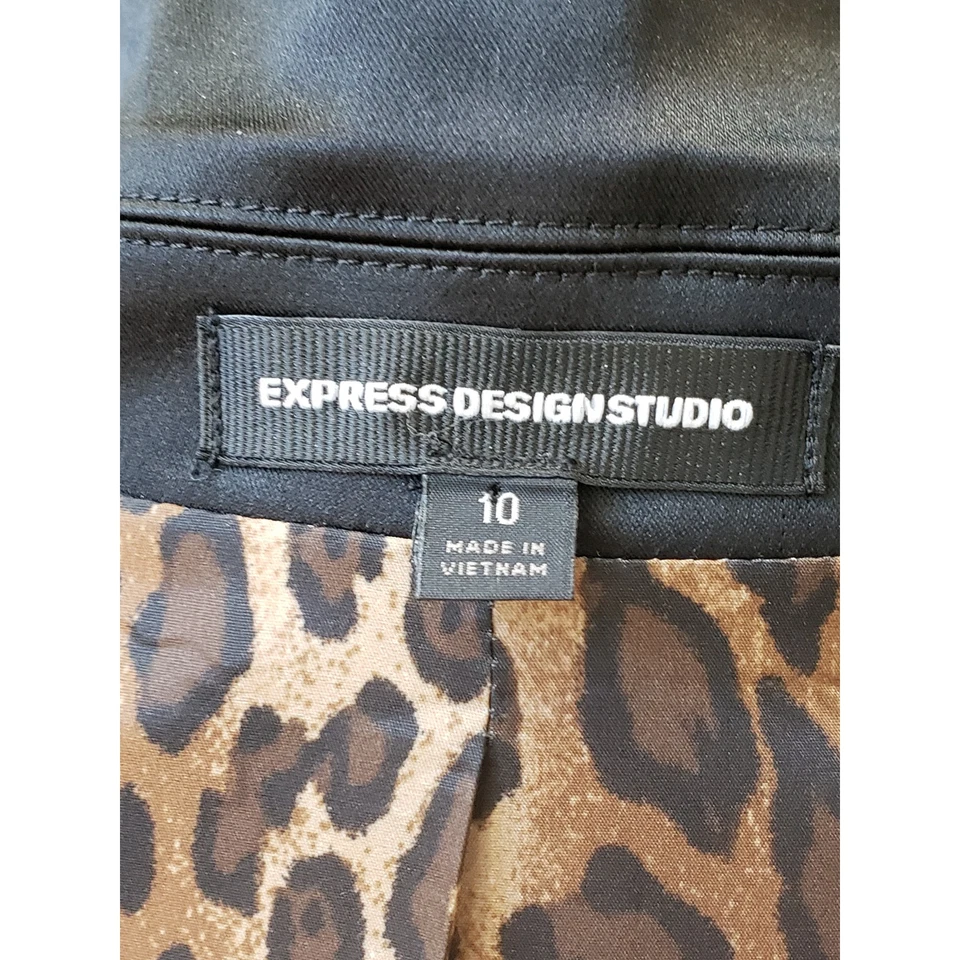 Chaqueta Blazer Express Design Para Mujer 10 Negra Estampado Leopardo Forrada Muesca Solapa Foto 3 de 4