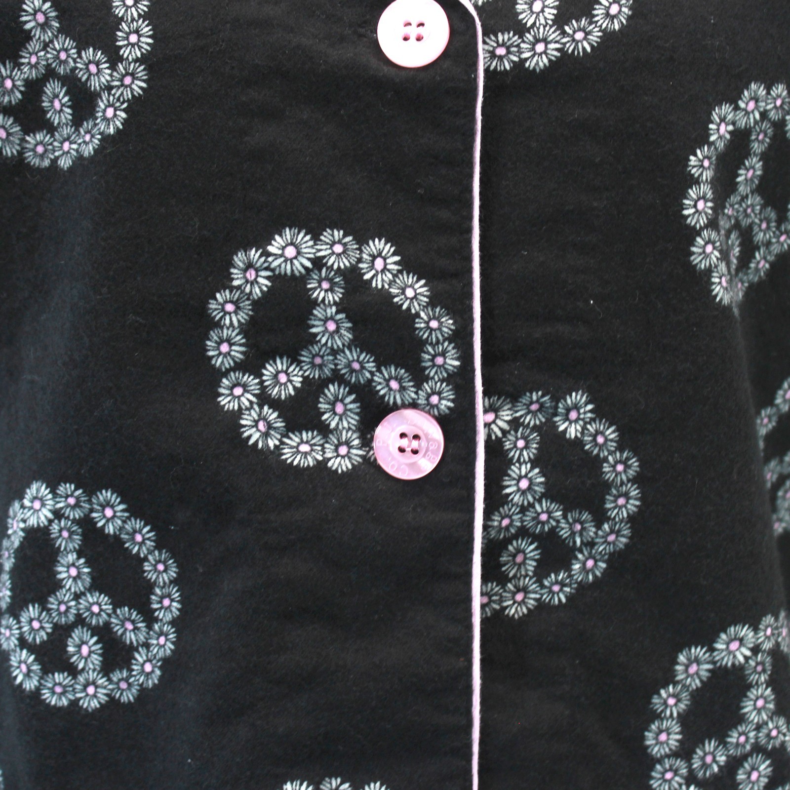 New P.J. Salvage Flannel P.J. Black Peace pajama top Pockets cotton Large