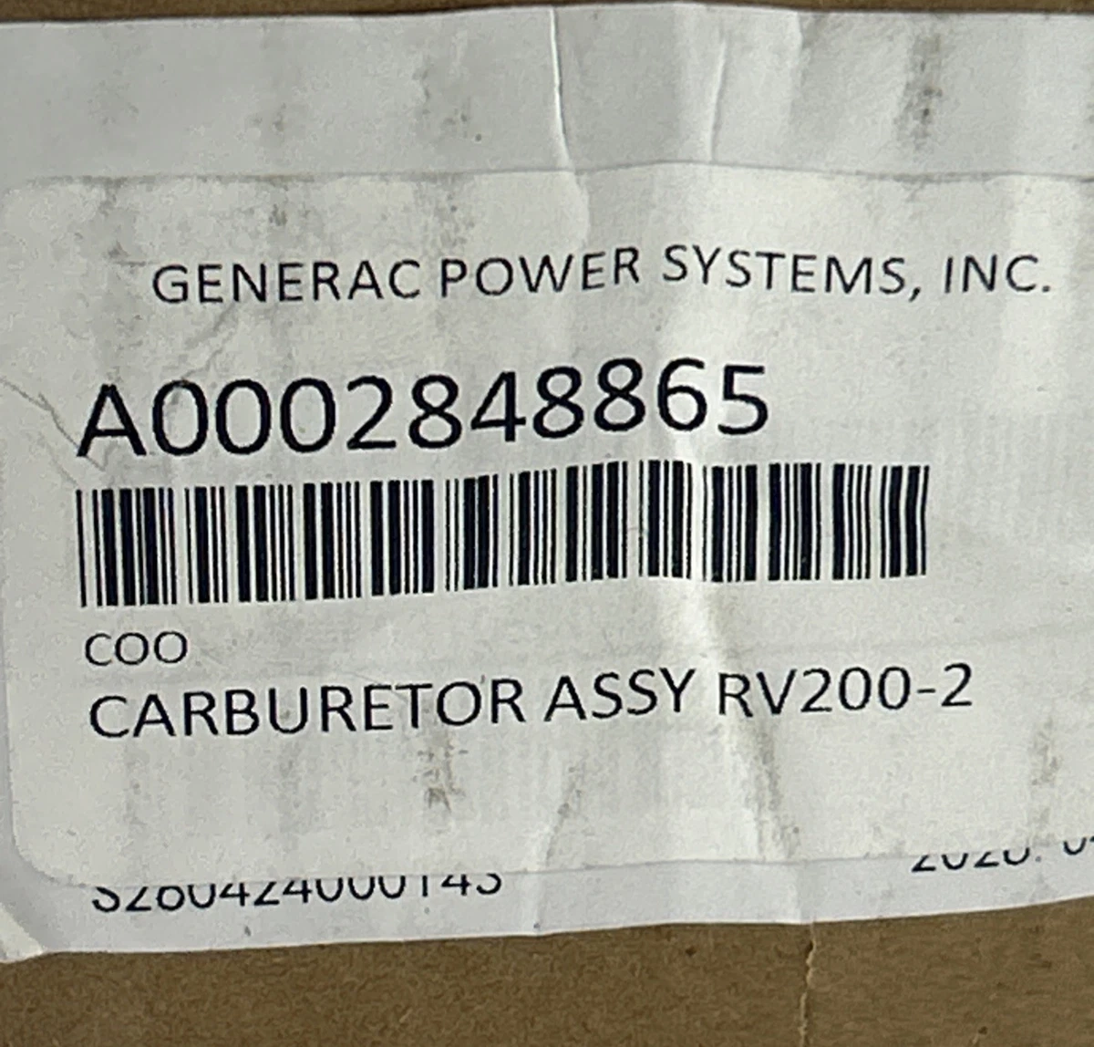 Generac RV200-2 Carburetor Assembly A0002848865 photo 6