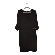 LAUREN RALPH LAUREN $179 Black Surplice Neck Woven Sheath Dress Size 12