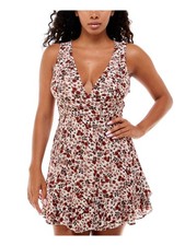 B DARLIN Womens Sleeveless Surplice Neckline Mini Fit + Flare Dress