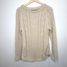 Vintage LL Bean Chunky Fisherman Signature Sweater Women XS Cream Cable Knit Zip