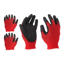 3 Pair Safety Work Gloves PU Coating Small Working Glove with Grip, Red