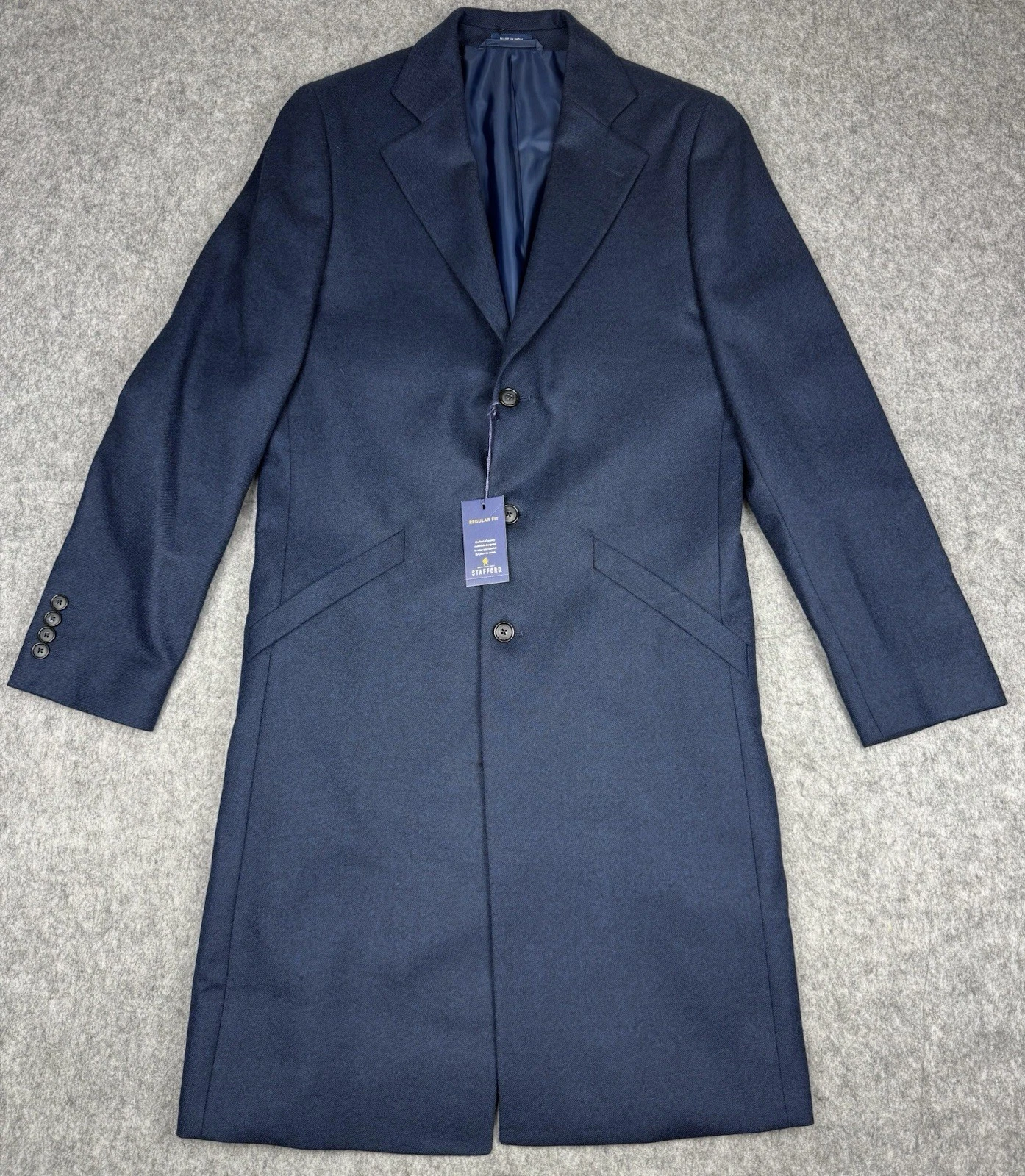 STAFFORD Mens Small NWT Regular Fit 100% Wool Overcoat Trenchcoat $260 MSRP image 1