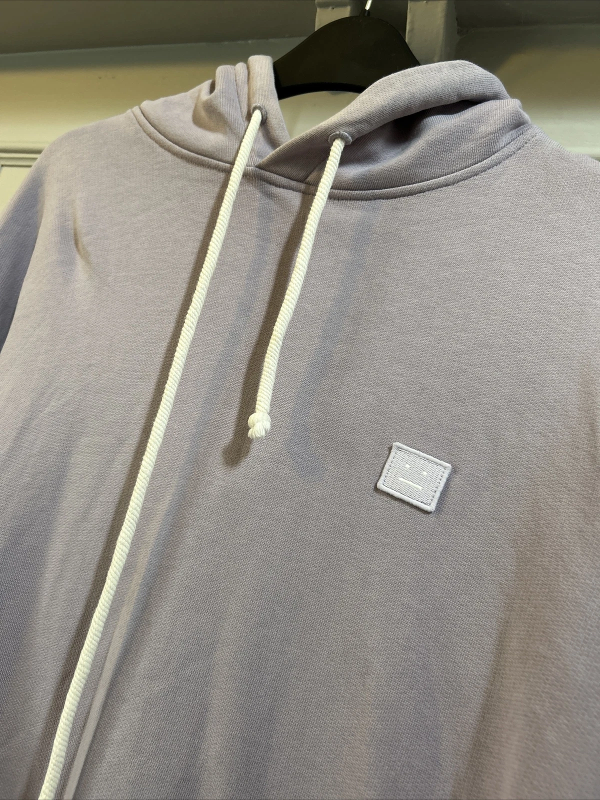 ACNE STUDIOS Farrin Face Patch Felpa con Cappuccio Lunga in Cotone Viola M