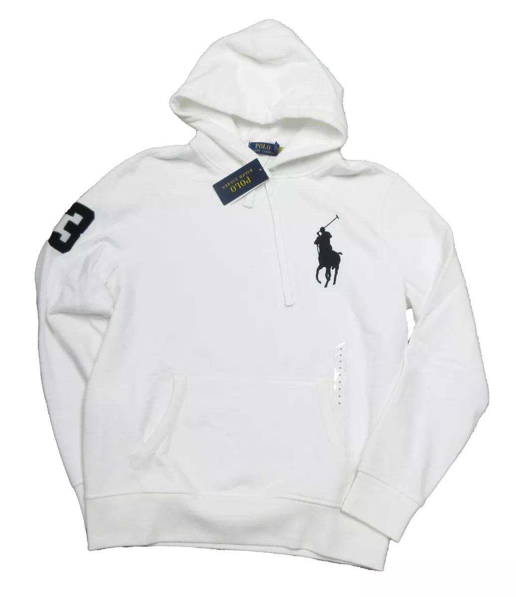 Polo Ralph Lauren Men's White Big Pony Cotton Blend Fleece Pullover Hoodie