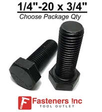 1/4-20 x 3/4" Hex Bolt Plain Steel Grade 5 Cap Screw Full Thread (Choose Qty)