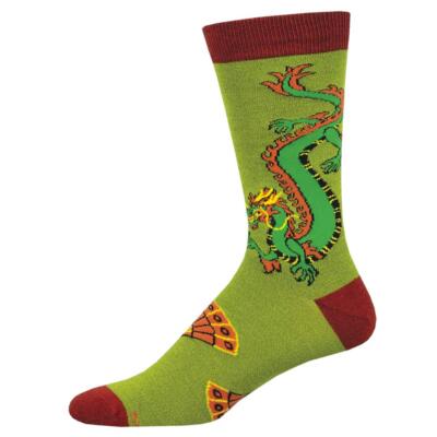 Socksmith Men's Bamboo Crew Socks Fan The Flames Dragon Green Novelty Footwear