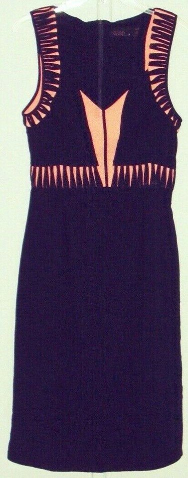 Wish DRESS  Fit & flare Midi s/less Dress Navy Blue & Orange ~ Women sz 8 to 10