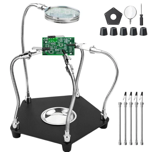 Helfende Dritte Hand +Vergrößerungsglas flexibel Platinenhalter Zubehör Löthilfe