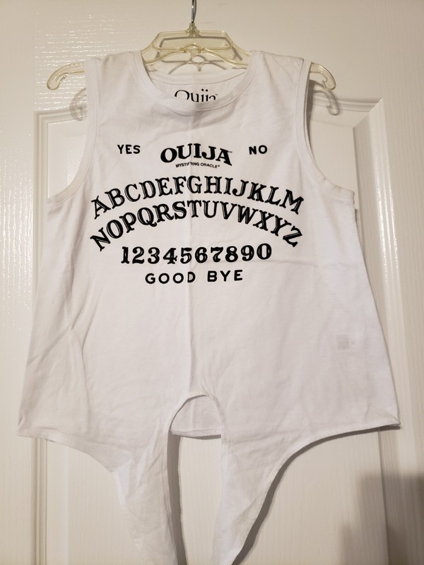 OUIJA White Sleeveless Tee Size XS Tie Bottom
