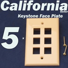 5 X Faceplate 6 Port Keystone Jack RJ45 CAT5 CAT5e CAT6 Network Wall Plate Ivory