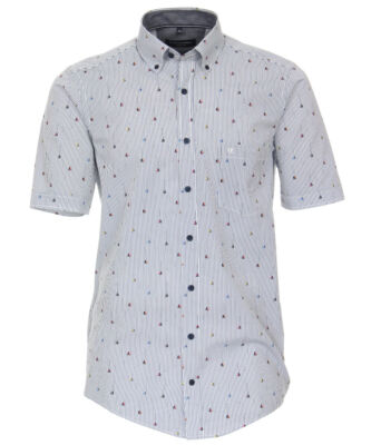 Casamoda CasualFit Kurzarmhemd weiss blau Feinstreifen Print Segelboote Gr.M+6XL