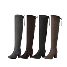 Women's Over The Knee Boots Chunky Boots Lace Up Block Heel Boots