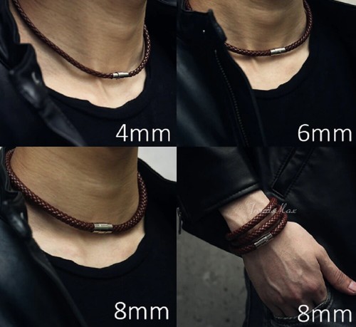 Black Brown Braided Cord Faux Leather Magnetic Stainless Steel Bracelet Necklace - Picture 20 of 22