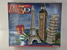 New Puzz 3D Tri-Pak 3 in 1 European Landmarks 159piece Eiffel Tower Big Ben Pisa