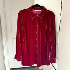Vintage Burgundy Velvet Button Up Blouse size Large