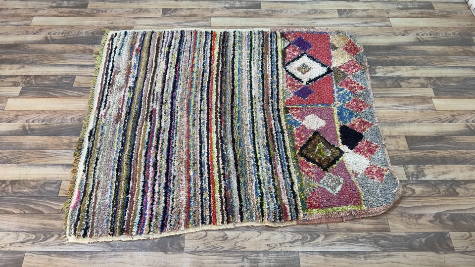 Alfombra boucherouite marroquí vintage multicolor diamante rayas bereber hecha a mano Foto 4 de 4