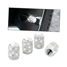 Bling Valve Stem Caps, 4 Pack Crystal Rhinestone Car Tire Valve Covers, White