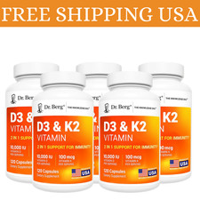  5 Pack Dr. Berg  s Nutritionals 100mg Vitamin D3  K2 Supplement - 120 Capsules