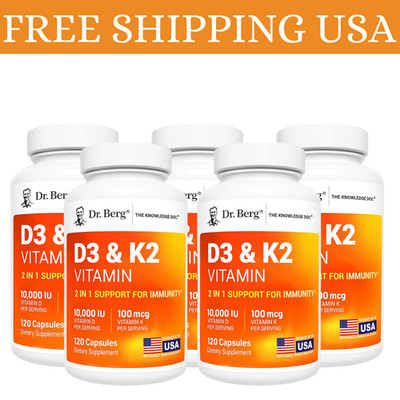 (5 Pack) Dr. Berg s Nutritionals 100mg Vitamin D3 & K2 Supplement - 120 Capsules