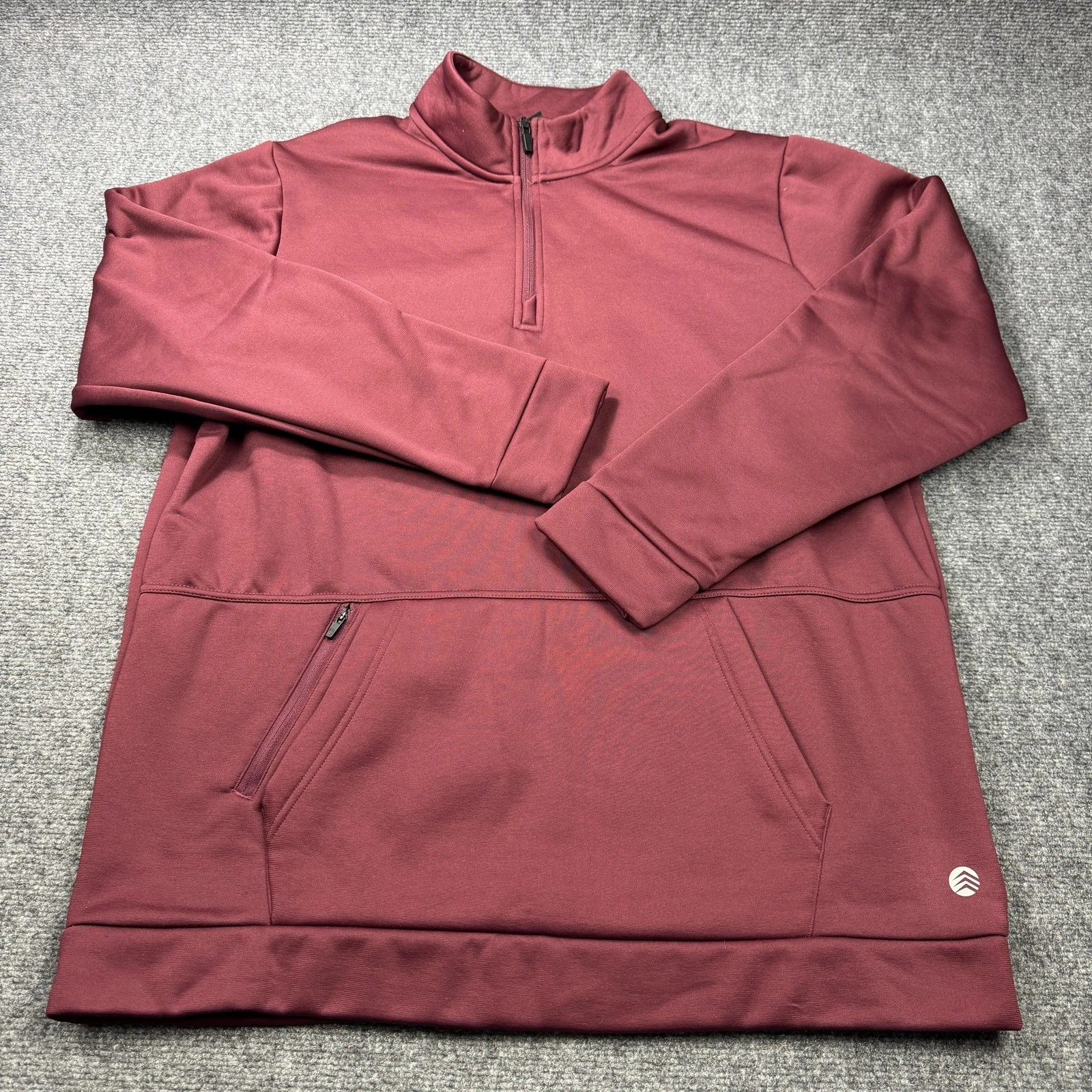 Solaris Quarter Zip Pullover Mens XL Burgundy Fleece Kangaroo Pocket Mock Neck