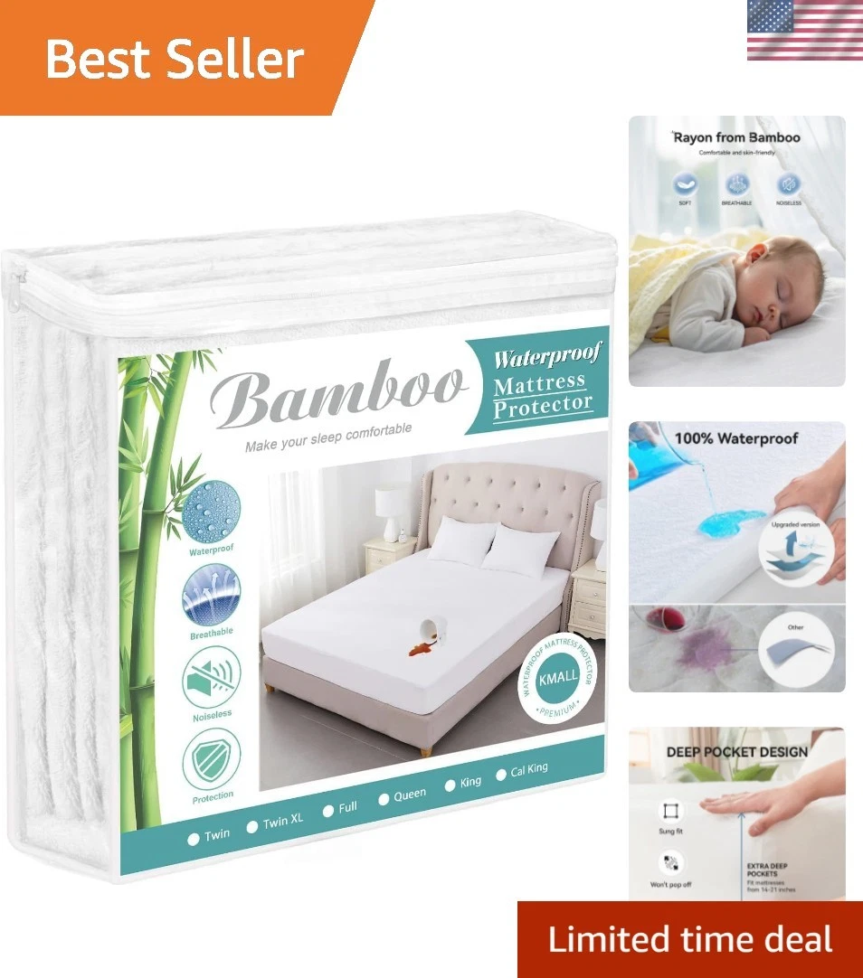 King Size Cooling Waterproof Mattress Protector Pad Cover, Breathable Fitted ...
