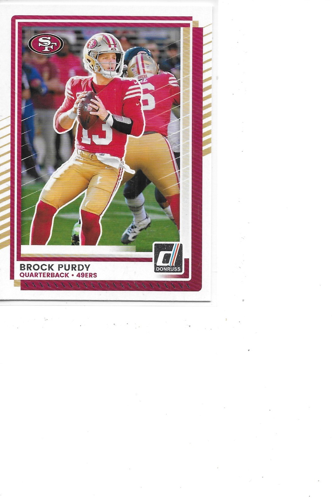Brock Purdy #46 Football Cards 2025 Panini Donruss trading card — raw and PSA graded price guide