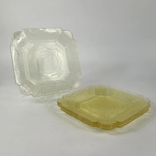4 Indiana Glass Lorain Basket Salad Plate Yellow 7.5 Depression Antique 20s 30s