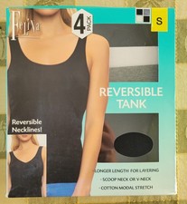 Felina 4-Pack Reversible Necklines Tank Womens 2 Black/ 1 White/1 Gray Sz Small