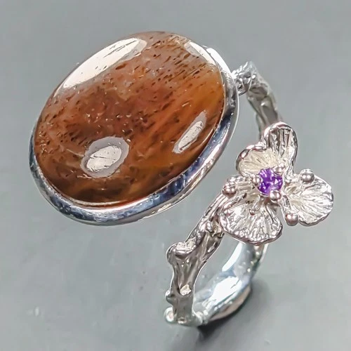 New Fine Art Natural Sunstone Ring 925 Sterling Silver Size 8 /R445148