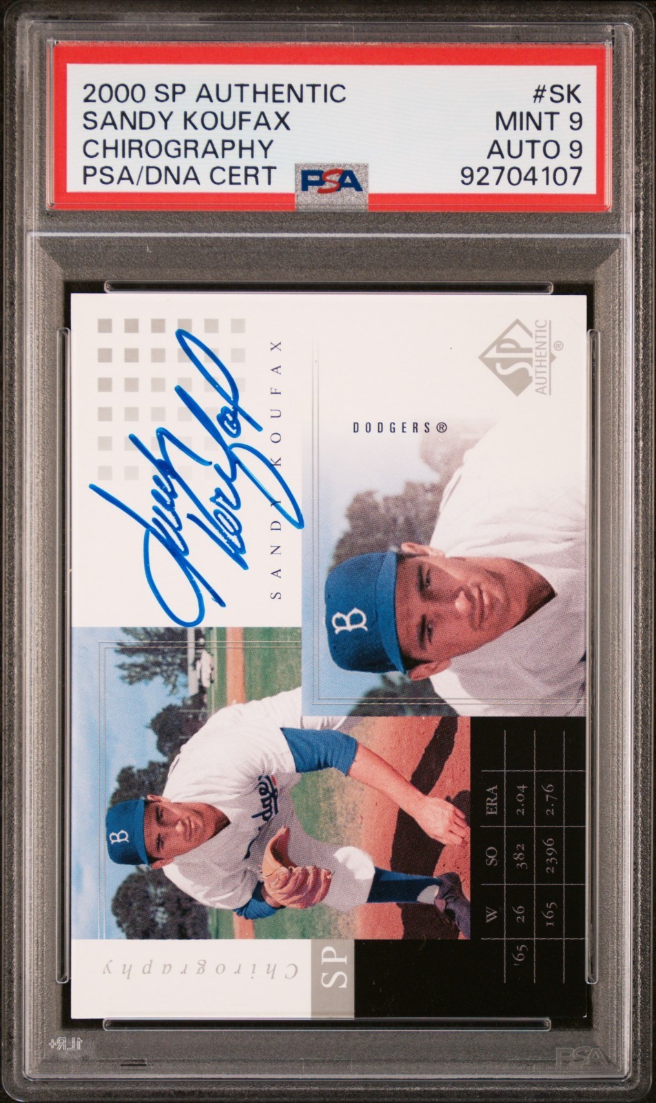 Sandy Koufax Los Angeles Dodgers 2000 SP Authentic Chirography Auto PSA 9 Mint Brand new slab HOF 