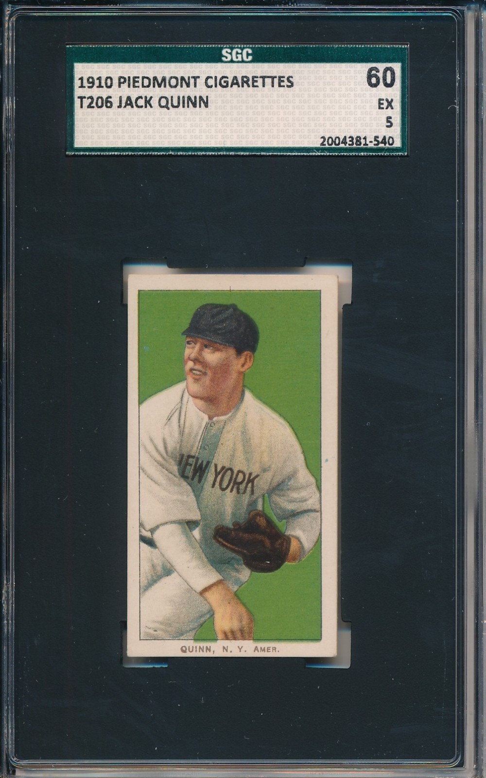 1910 T206 PIEDMONT - JACK QUINN - SGC 60 EX 5 (SVSC)