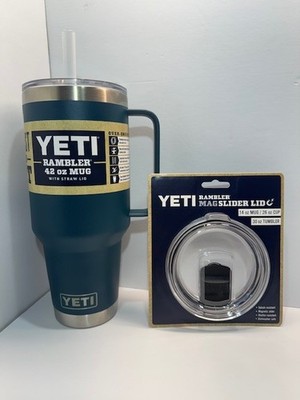 New YETI Rambler 42 oz Agave Teal Straw Mug and a Large MagSlider Lid