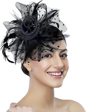 Fascinator Tea Party Hat Women 20s 50s Wedding Cocktail Flower Mesh Feathers