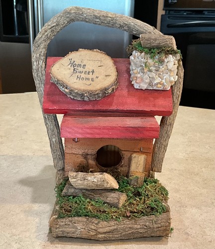 Vtg Rustic Decorative Red-Roof Wooden Bird House Handcrafted Charming Cozy