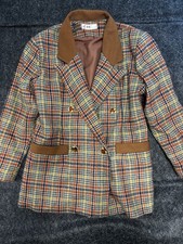 Vintage Plaid Ladies Blazer No Size Tag Large 0584
