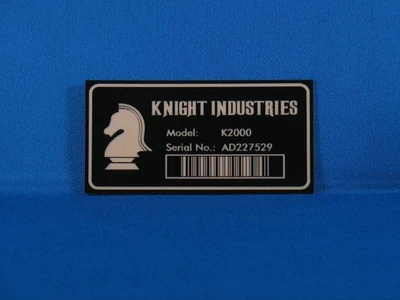 KITT Knight Rider Seriennummer Typenschild Knight Industries K2000 - Bild 1 von 4