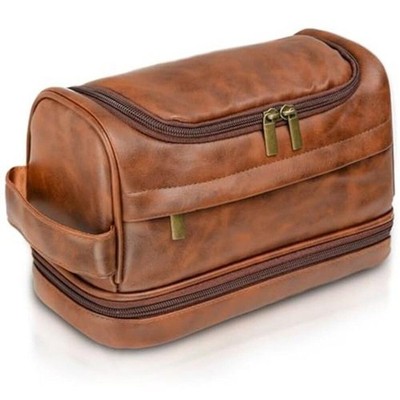Vintage Toiletry Bag for Men Large Leather Travel Essentials Shaving Kit