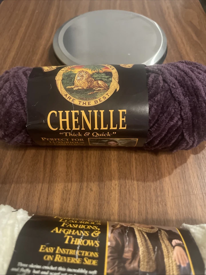 Lion Brand Yarn Chenille Purple And Antique White Lot 100 Yards  Acrylic/Rayon - Image 4 of 4