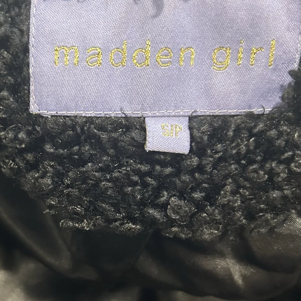 Chaqueta Madden Girl S negra imitación piel peluche imitación cuero ribete Foto 3 de 4