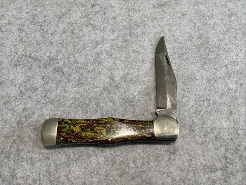 Vintage Kabar Union Cut Co Coke Bottle Sparkle Handle Pocket Knife Good Snap