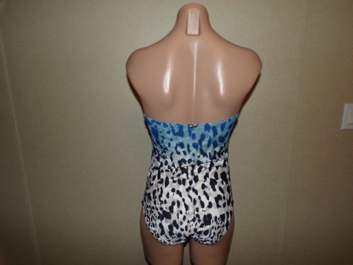 Calvin Klein Size 6 Small One Piece Strapless Swimsuit Blue Black White - Picture 6 of 9