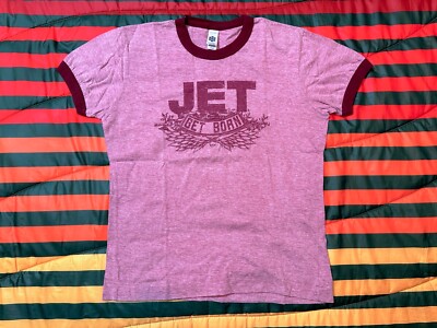 VINTAGE 90s JET Get Born American Apparel Ringer Shirt Women's M Pink Rock Punk