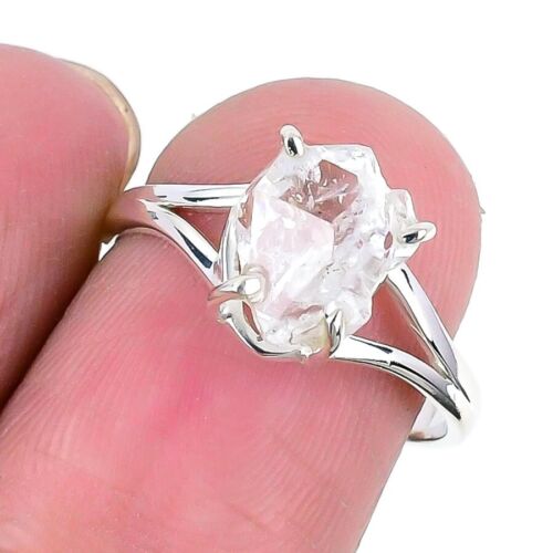 Herkimer Diamond Stone Anniversary Boho Cluster Ring Size 8 925 Sterling Silver