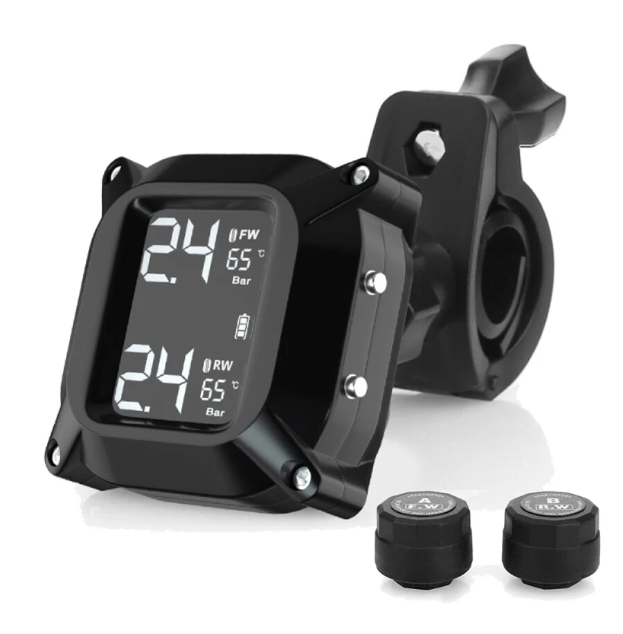 Sistema de monitoreo de presión de neumáticos pantalla LCD con 2 sensores externos para motocicleta Foto 4 de 4